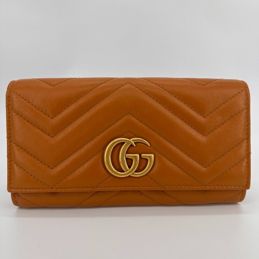 Gucci Cognac Calfskin Matelasse GG Marmont Continental Wallet